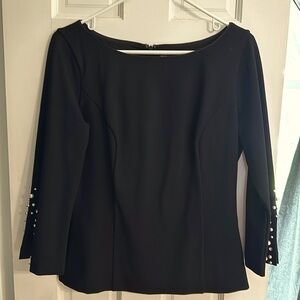 WHBM black 3/4 length embellished sleeve blouse
